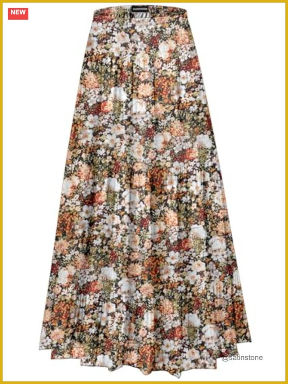 Womens Chiffon Maxi Skirt Tiered Pleated A-Line Boho Flowy